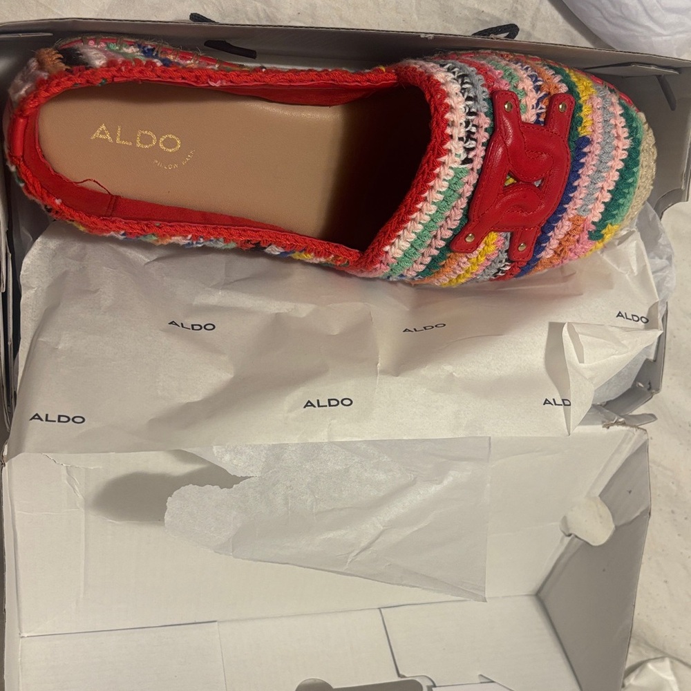 Aldo Colorful Crochet Espadrilles with Red Detail